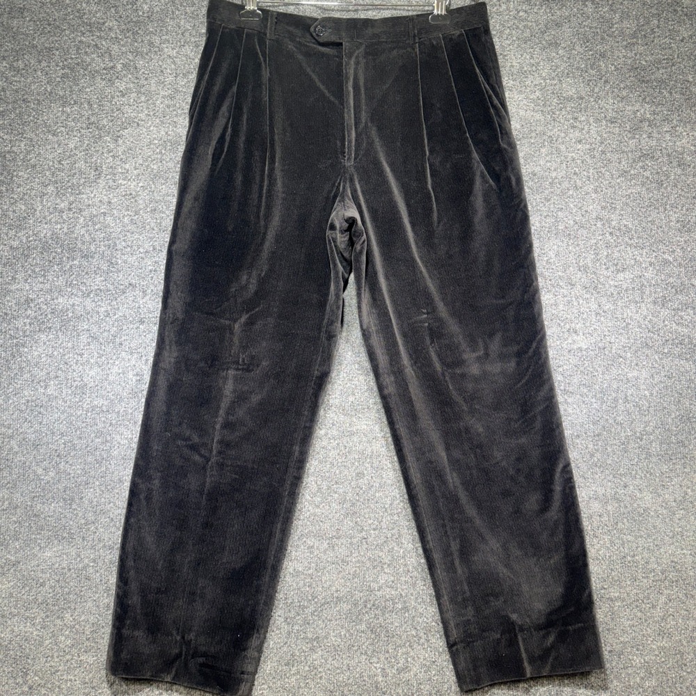 I Vellutiโ Pontoglio Pleated Velvet Pants Mens 38x30 Black Herringbone VTG Italy